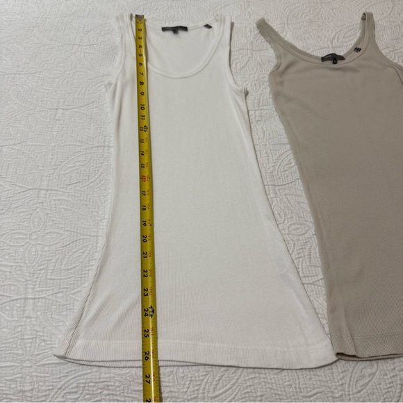 Vince Lot Of 2 Womens White Beige Tank Top Ribbed Pima Cotton Made In Peru Sz S - Picture 6 of 12